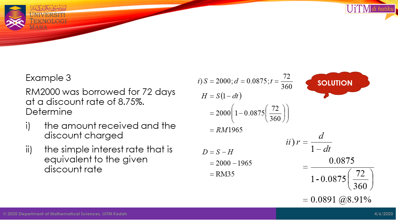 Business Mathematics For UiTM - Bank Discount And Promissory Note