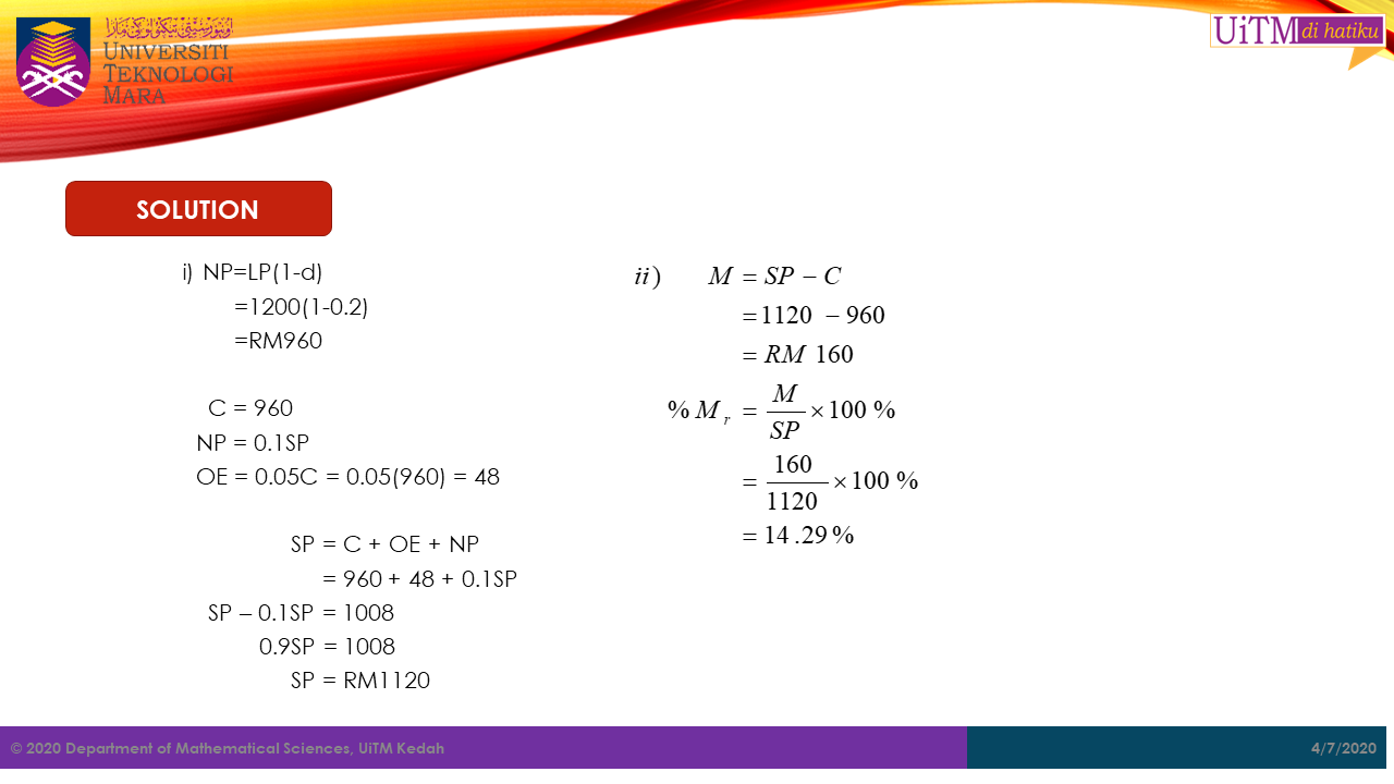 Business Mathematics for UiTM Mathematics of Retailing