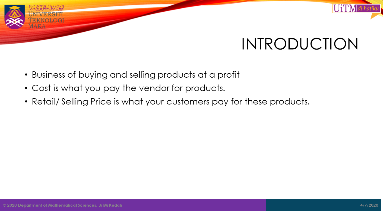 Business Mathematics for UiTM Mathematics of Retailing
